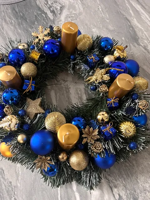 Adventní věnec, královská modř, zlatá