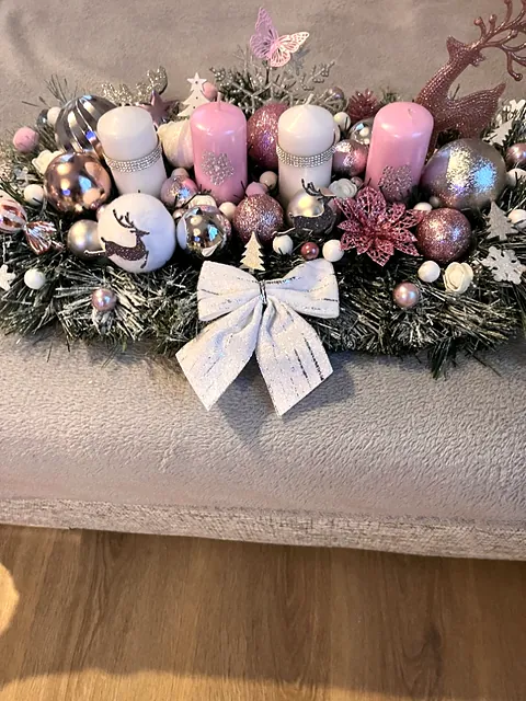 Adventní stolní dekorace, růžová, perleť